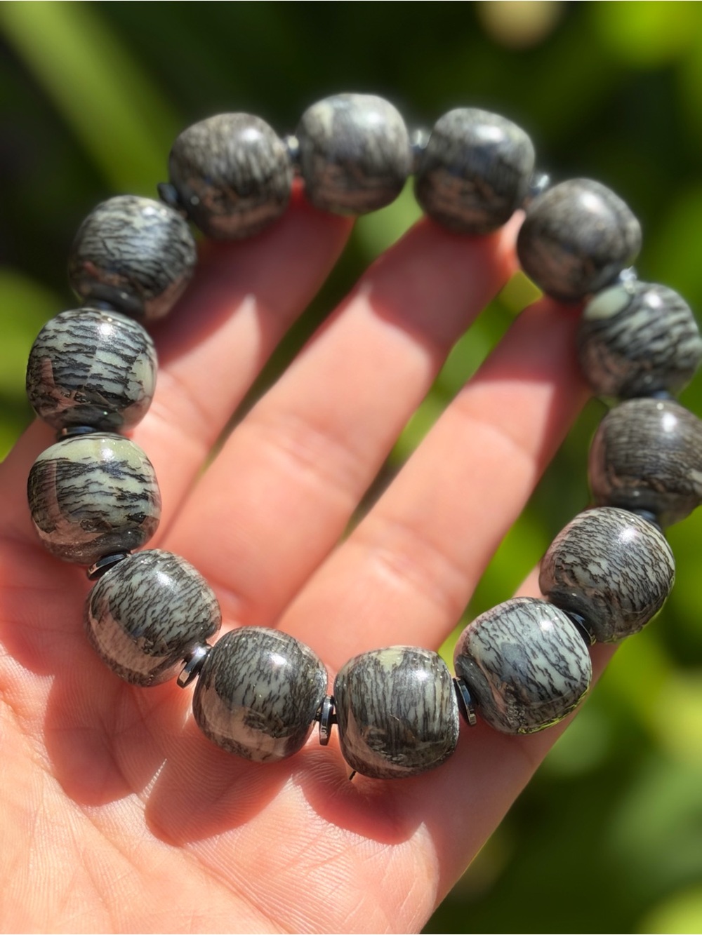 Chunky Gray-Black Beaded Stretch Bracelet - Women Jewelry Palo